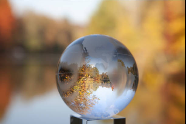 Autumn Landscape, Background Bokeh Crystal Glass Sphere