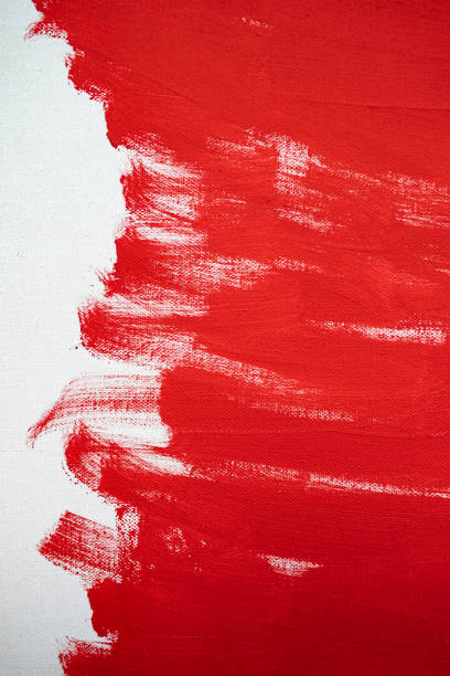 istock Close up Texture Red color paint on white colour canvas Brush marks stroke for paper graphic design on background 1353008687