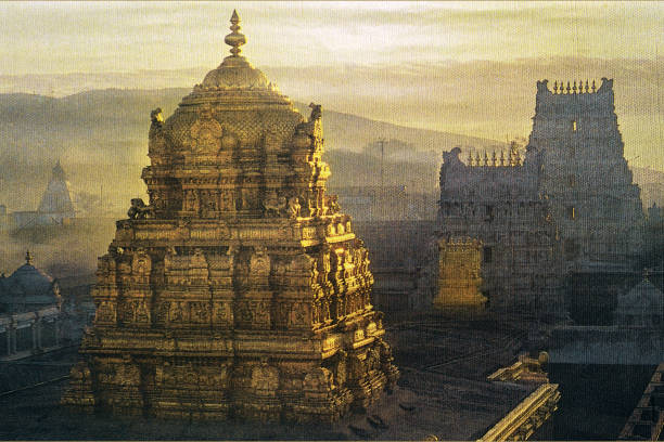 Tirupati Balaji is glittering gold plated Sanctum Sanctorum, Sri Venkateswara stock photo