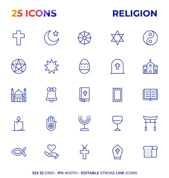 Vector illustration of Religion Editable Stroke Line Icon Series