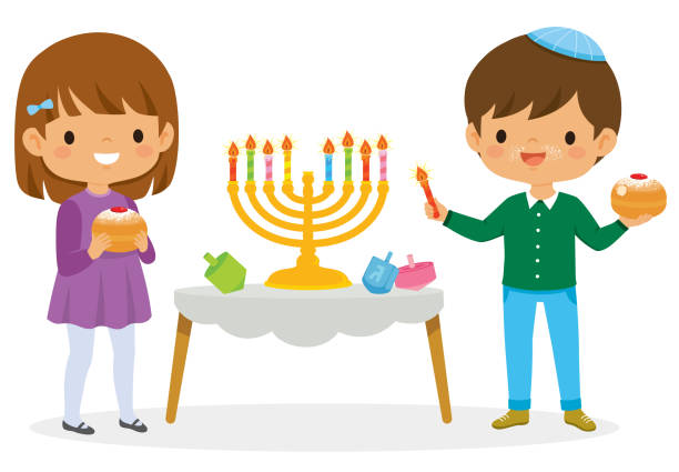 Kids Celebrating Hanukkah vector art illustration