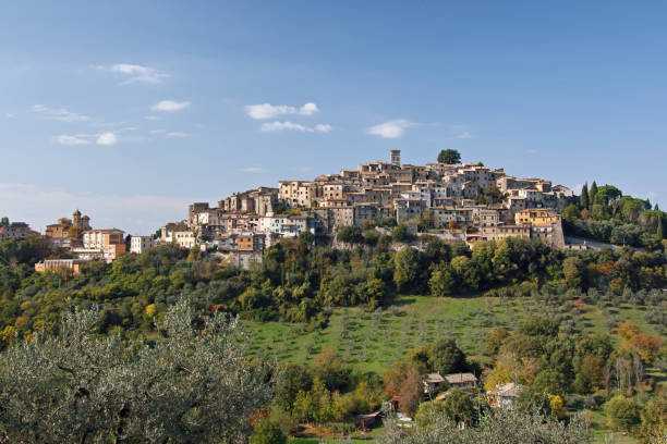 view of Casperia, italian common, latium, italy landscape of the village of Casperia, Sabina, Rieti, Lazio, Italy rieti stock pictures, royalty-free photos & images