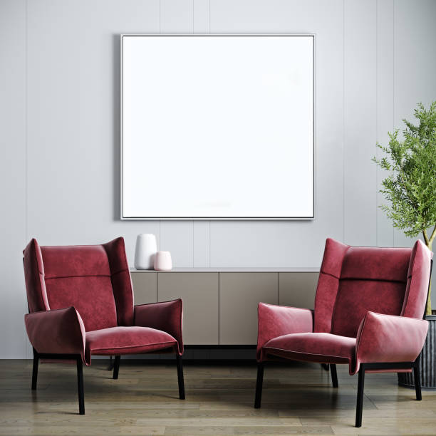 istock blank picture frame mock up in modern interior background with empty white wall, pink armchair, console and plant, scandinavian style, 3d rendering 1353020471