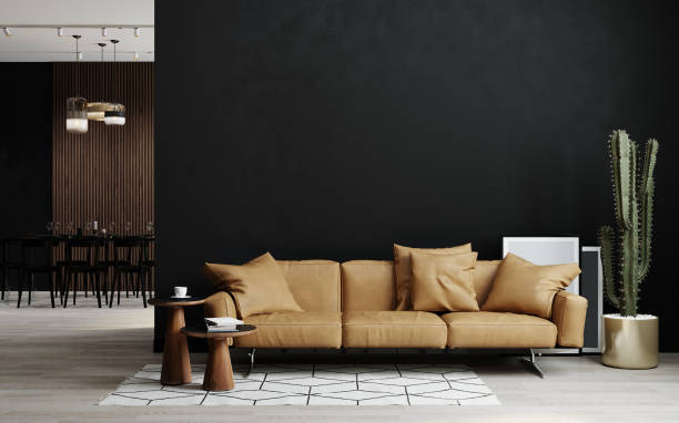 istock Living room interior in loft, industrial style, 3d rendering 1353020490