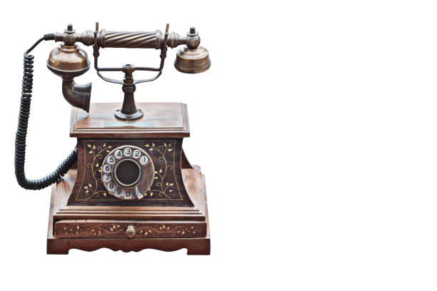 istock front view Antique Telephone on white background, technology, vintage, copy space 1353022833