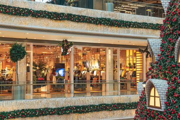 Christmas celebration at shopping mall stock photo