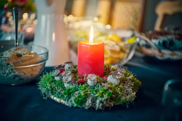 Christmas in old Danish house. Preparing cozy dinner for family