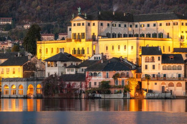 istock Orta San Giulio island's palaces detail. Color image 1353027745