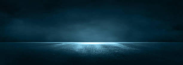 istock Asphalt blue dark street with smoke. Empty dark scene with light 1353028193