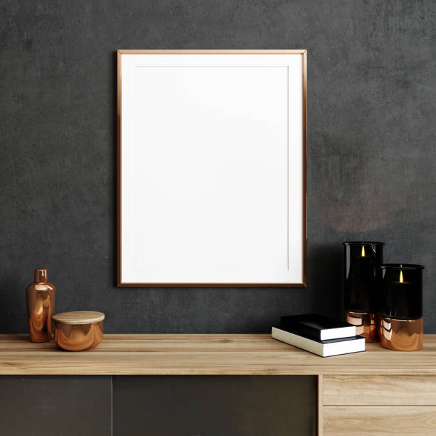 istock mock up blank poster frame in black modern interior with stylish decoration, frame in luxury and contemporary interior, 3d rendering 1353030637