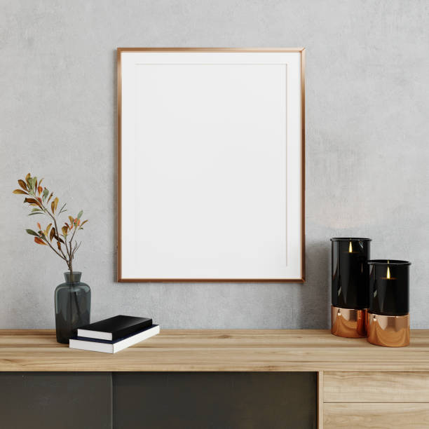 istock Mockup frame in cozy light minimalist living room interior close up, Scandinavian interior background, 3d render 1353030644