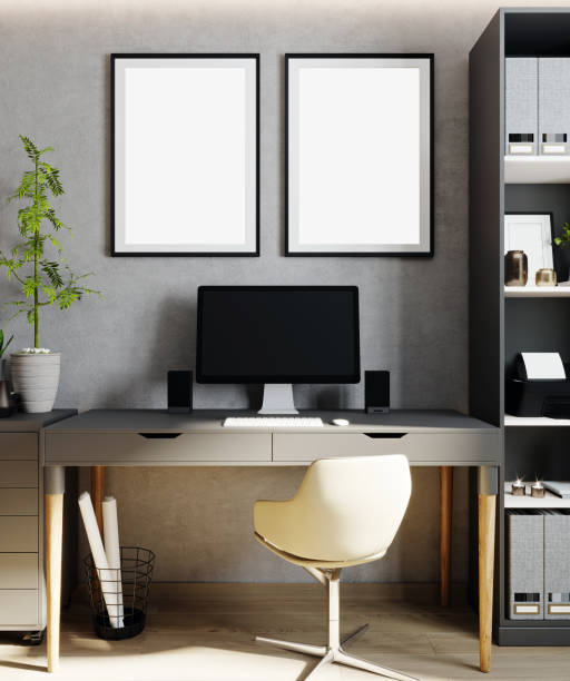 istock mock up poster frame in modern interior background, cabinet, Scandinavian style, 3D render, 3D illustration 1353030647