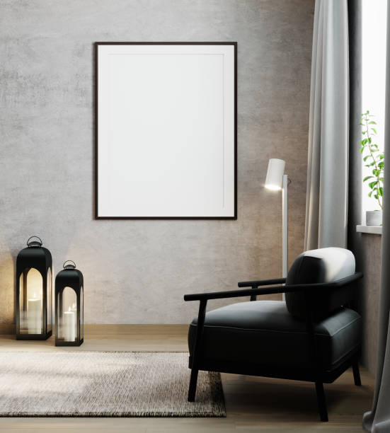 istock mock up poster frame in modern interior background, living room, Scandinavian style, 3D render, 3D illustration 1353030657