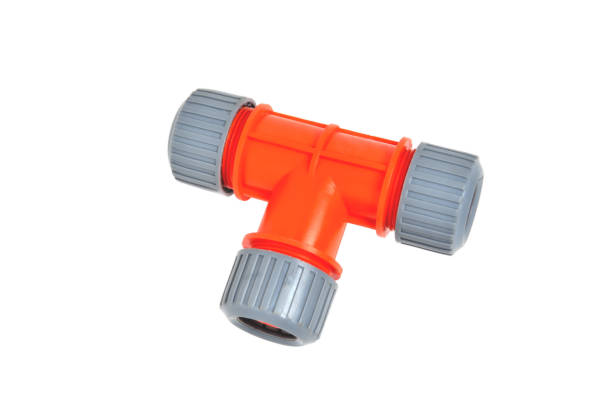 istock Triple adapter for watering hoses, white background close-up 1353032739