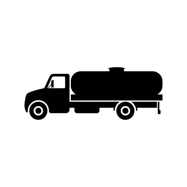 lkw-symbol. tanker. panzer. schwarze silhouette. seitenansicht. vektor einfache flache grafik illustration. das isolierte objekt auf weißem hintergrund. isolieren. - truck fuel tanker semi truck milk tanker stock-grafiken, -clipart, -cartoons und -symbole