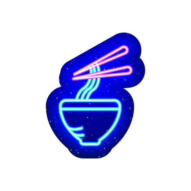 Vector illustration of Neon color spaghetti icon symbol. Midnight blue. Neon spaghetti, pasta and noodles design.