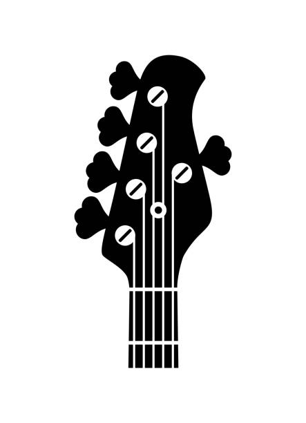 Guitar headstock logo. Silhouette acoustic and electric guitar neck and head. Isolated musical equipment shop advertising template. guitar icons stock illustrations