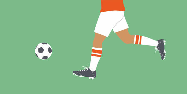 Football. Soccer. Footballer kick the ball. Man or girl playing stadium field soccer. Football game. Football. Soccer. Footballer kick the ball. Man or girl playing stadium field soccer. Football game. Active lifestyle and leisure. Sport training. Outdoor activity. Flat vector illustration. Isolated kicking illustrations stock illustrations
