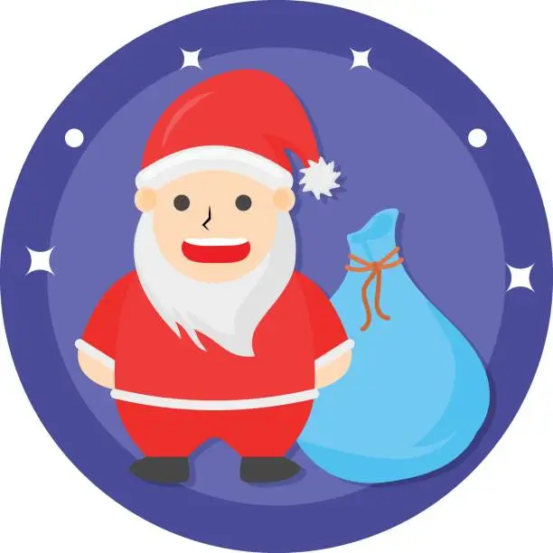 Vector illustration of Santa Claus with gift bag cartoon walking character Concept Vector Color Icon Design, Merry Christmas Symbol on white background, New Year Celebration Sign, Winter holiday stock illustration