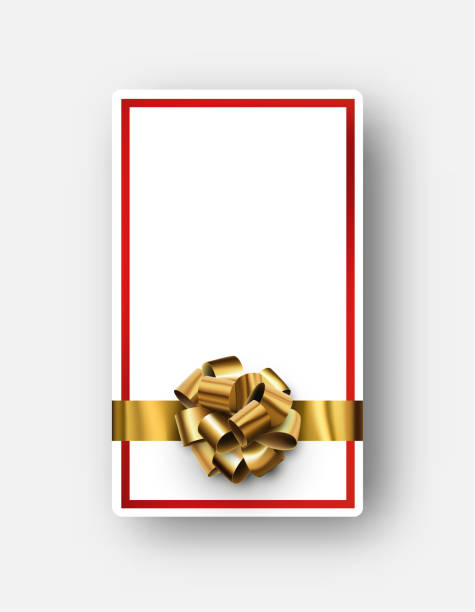 ilustrações de stock, clip art, desenhos animados e ícones de golden bow with vertical red frame empty template. - abstract backgrounds bow greeting card