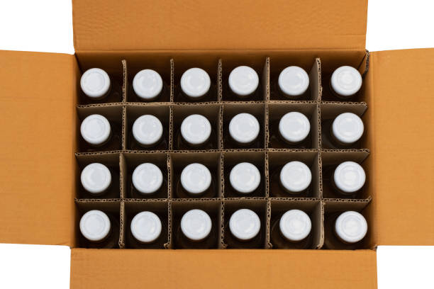 istock glass bottles in a cardboard box with partitions for transporting broken items. 1353046747