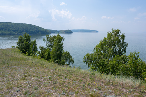 Coast of the Volga River near the town of Zhigulevsk. Zhiguli mountains. Samarskaya Luka. Summer.