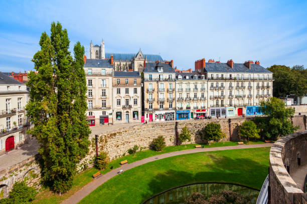Nantes aerial panoramic view. Nantes is a city in Loire-Atlantique region in France.