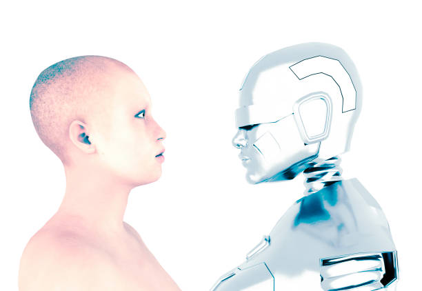 monde numérique et monde analogique, femme humaine et femme robot, l’avenir de la race humaine. l’évolution de l’espèce - évolution de lespèce photos et images de collection