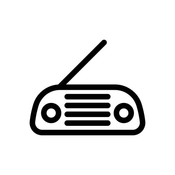Radio icon. Black contour linear silhouette. Front view. Vector simple flat graphic illustration. The isolated object on a white background. Isolate. Radio icon. Black contour linear silhouette. Front view. Vector simple flat graphic illustration. The isolated object on a white background. Isolate. radio silhouettes stock illustrations