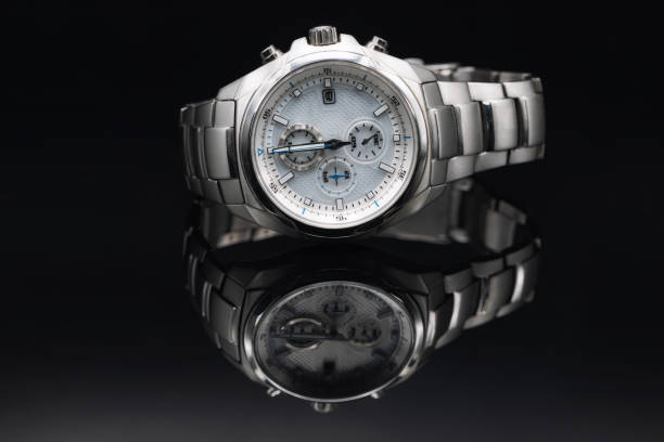 istock Stylish expensive men's wristwatch in titanium case 1353056326