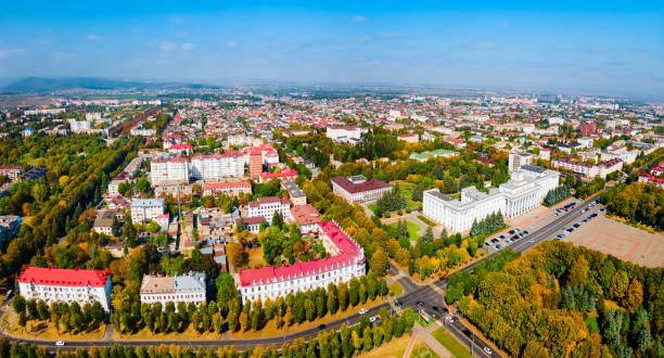 istock Nalchik city aerial panoramic view, Russia 1353056996