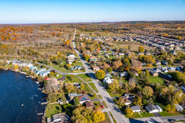 istock Aerial townscape and Trent River, Hastings, Canada 1353057159