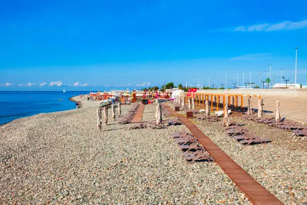 Imeretinsky beach in Sochi resort city in Krasnodar Krai, Russia