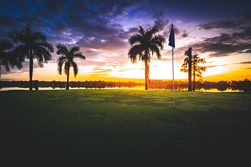 South Florida, west palm beach Okeeheelee golf course, stunning sunset over course