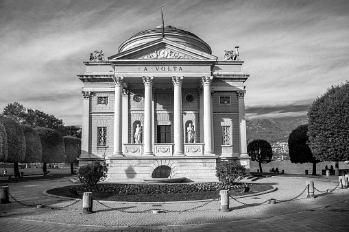 Como, Italy - 2021, November 2 : The scientific museum of Como, dedicated to Alessandro Volta, called the Volta Temple