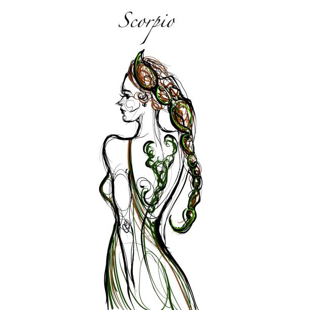 Astrology collection, zodiac illustration Scorpio Hand drawn illustration with pencil drawing on Zodiac sign female scorpio tattoos stock illustrations