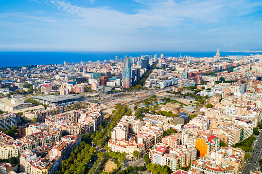 Barcelona aerial panoramic view. Barcelona is the capital and largest city of Catalonia in Spain.