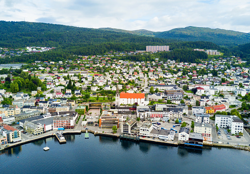 Molde aerial panoramic view. Molde is a city and municipality in Romsdal, Norway.