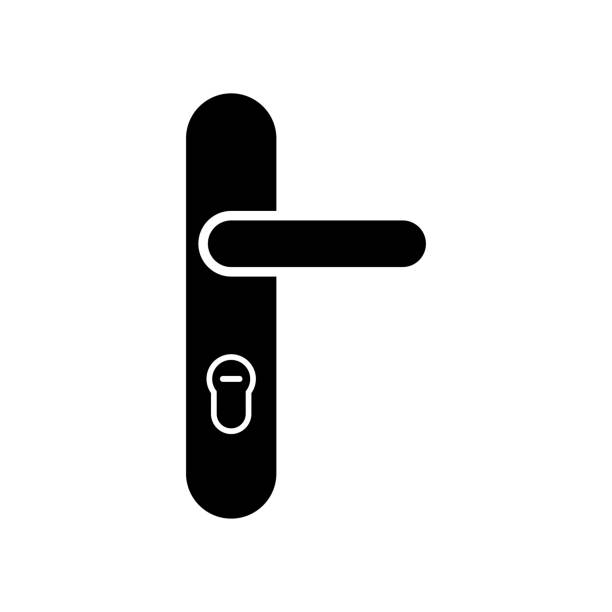 Door handle with lock icon. Black silhouette. Front view. Vector simple flat graphic illustration. The isolated object on a white background. Isolate. Door handle with lock icon. Black silhouette. Front view. Vector simple flat graphic illustration. The isolated object on a white background. Isolate. door chain stock illustrations