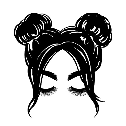 Messy Hair Bun Vector Woman Silhouette Beautiful Girl Drawing Illustration  Female Hairstyle Stock Illustration - Download Image Now - iStock