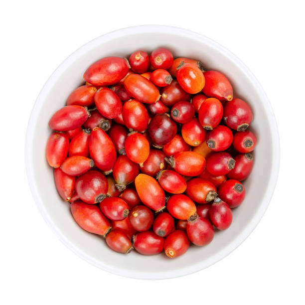 Fresh wild rose hips, also rose haws or rose heps, in white bowl Fresh wild rose hips, in a white bowl. Also known as rose haw or rose hep. Ripe and intense red fruits, used for herbal teas, jam and can be eaten raw. One of the richest vitamin C sources in plants. wild rose hip stock pictures, royalty-free photos & images
