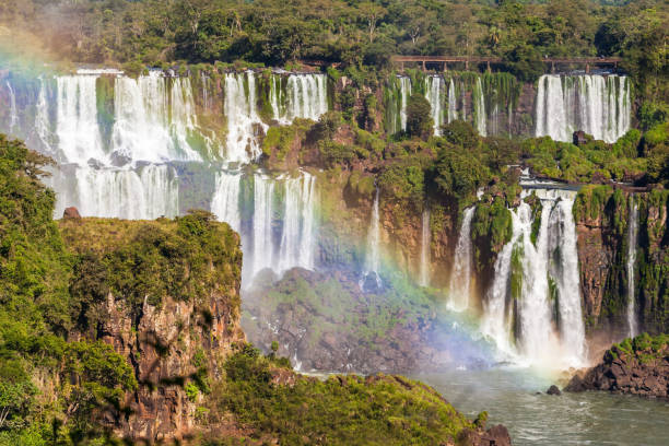 Iguazu Falls or Waterfall landscape Iguazu Falls are waterfalls of the Iguazu River on the border of the Argentina and the Brazil. Its one of the New 7 Wonders of Nature. natural landmark stock pictures, royalty-free photos & images