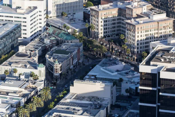 Beverly Hills California Rodeo Drive At Wilshire Aerial stock photo