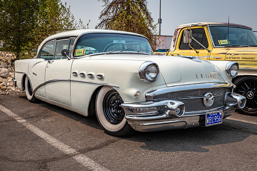 Reno, NV - August 6, 2021: 1956 Buick Series 60 Century Riviera hardtop Coupe at a local car show.