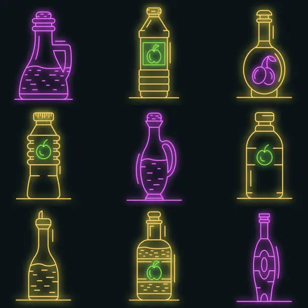 Vector illustration of Vinegar icon set vector neon