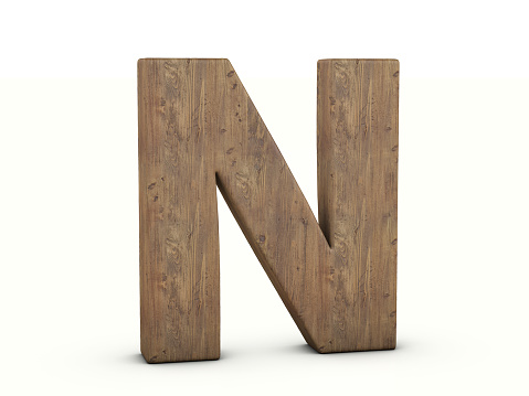Wood letter N on a white background. 3d illustration.