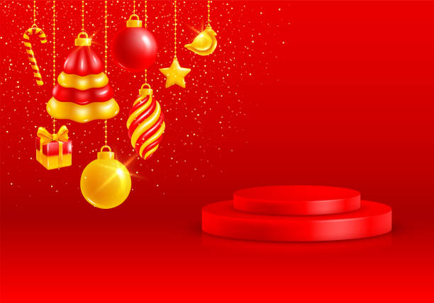 istock Christmas And New Year Festive Advertising Background With Product Podium 1353081418