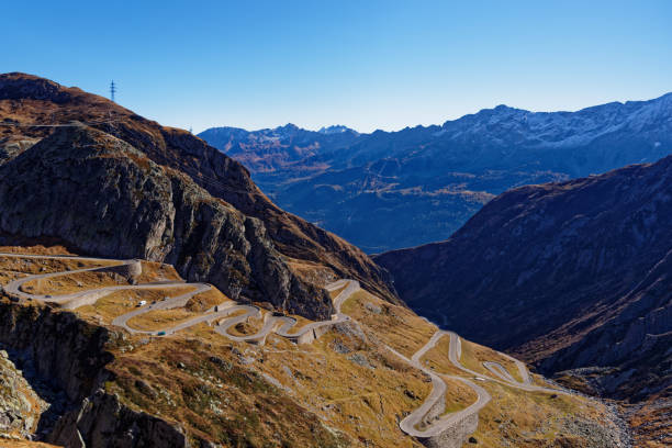 San Gottardo Tremola View of the old pass of St Gotthard in Switzerland lepontine alps stock pictures, royalty-free photos & images