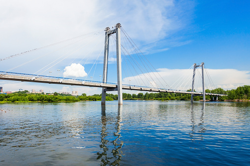 Vynogradovskiy Bridge is a cable-stayed bridge over the canal of the Yenisei, leads to Tatyshev island in Krasnoyarsk, Russia