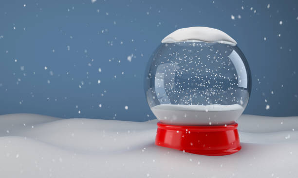 Snow globe in the snow, 3D render stock photo